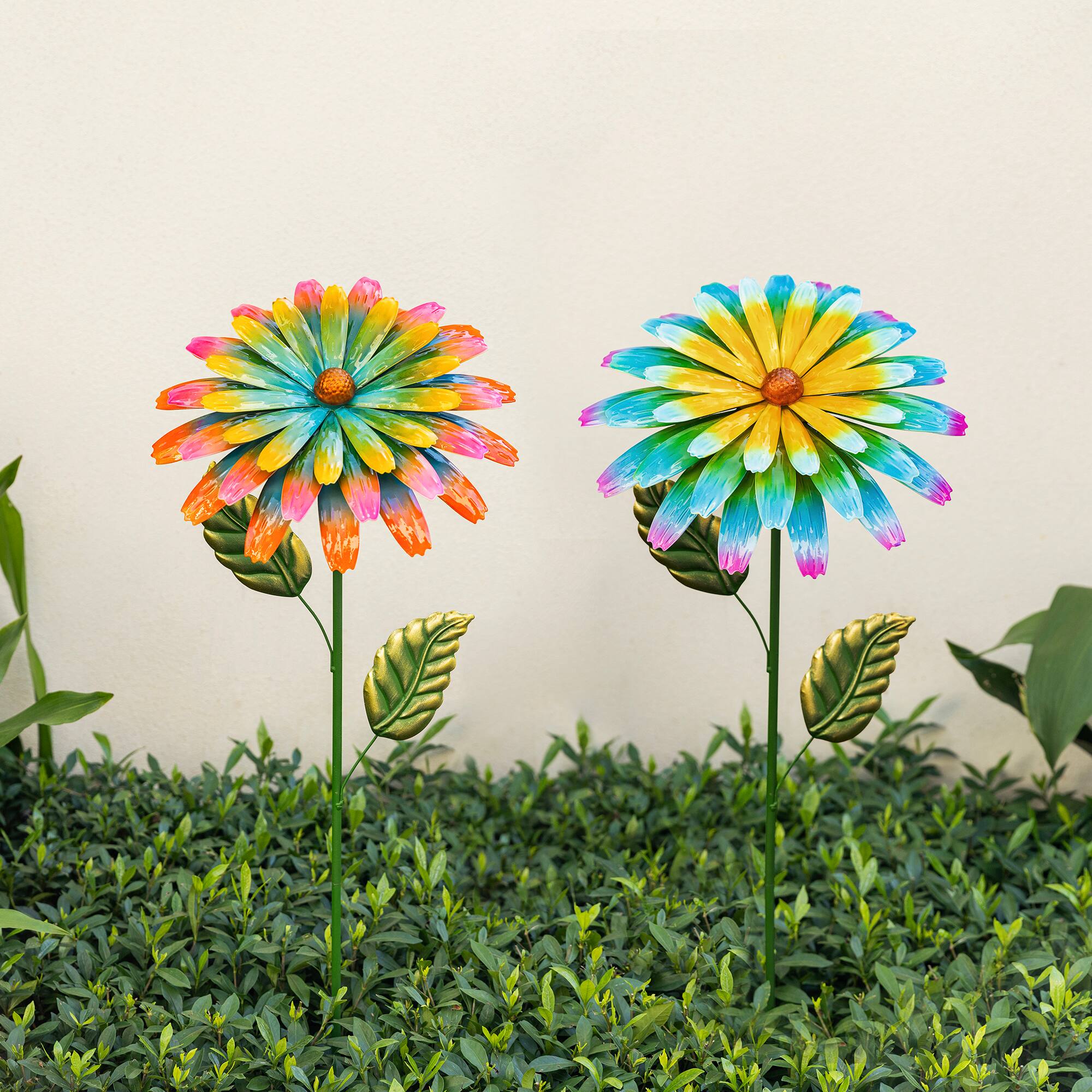 Glitzhome® 41" Multi Garden Painted Metal Flower Garden Yard Stake